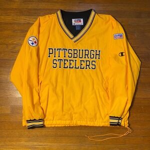 Vintage Pittsburgh Steelers NFL Pro Line Champion Yellow Pullover Jacket Mens XL